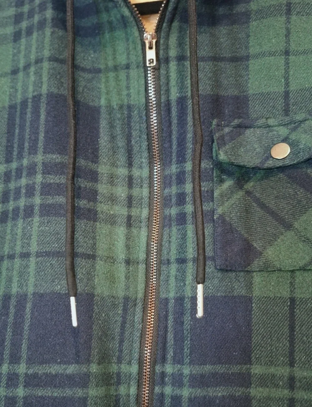 Coofandy Flannel Zip Up Hooded Jacket Sherpa Lined Green Navy Blue Plaid XL